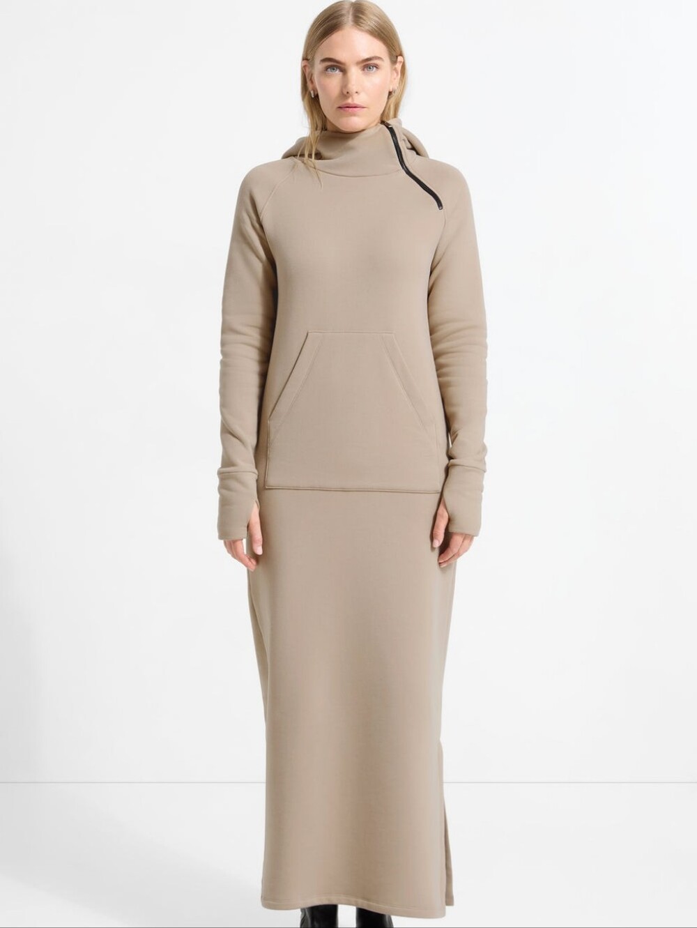 Sz M - Marcella NYC Taupe Hoodie Maxi Dress